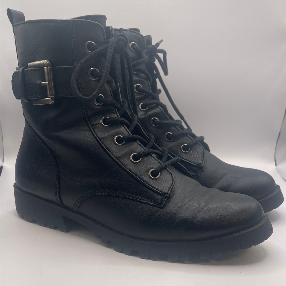 Black Leather Lace-Up/ Zip Boots